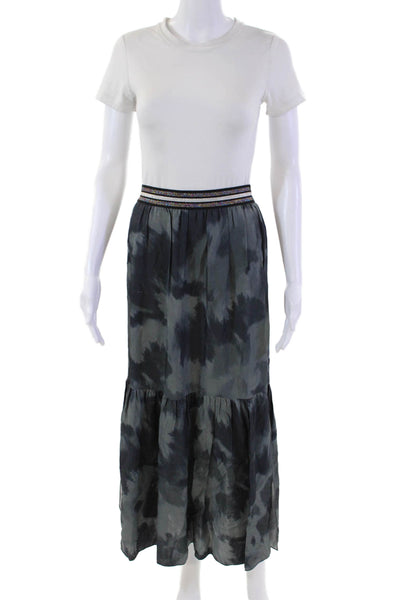 Tutu & Lilli Womens Metallic Waistband Side Slit Tie Dyed Skirt Gray Navy Small