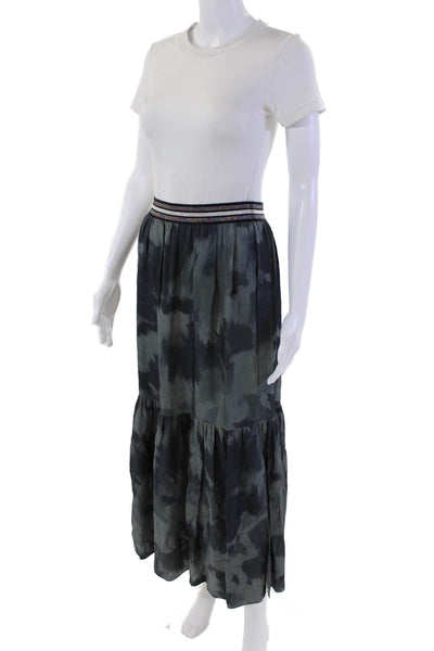 Tutu & Lilli Womens Metallic Waistband Side Slit Tie Dyed Skirt Gray Navy Small