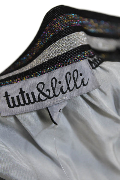 Tutu & Lilli Womens Metallic Waistband Side Slit Tie Dyed Skirt Gray Navy Small