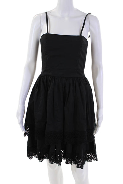 Flavio Castellani Womens Cotton Floral Print Lace Trim Mini Dress Black Size 42