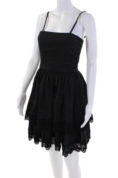 Flavio Castellani Womens Cotton Floral Print Lace Trim Mini Dress Black Size 42