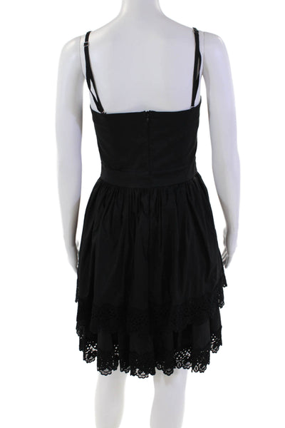 Flavio Castellani Womens Cotton Floral Print Lace Trim Mini Dress Black Size 42