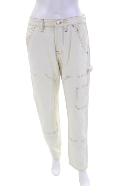 Frame Women Cotton Denim High-Rise Straight Leg Cargo Jeans White Size 26