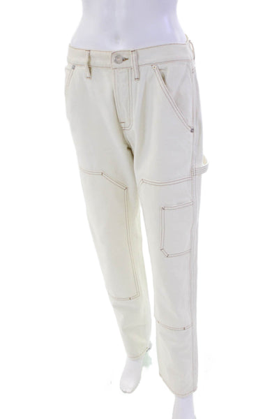 Frame Women Cotton Denim High-Rise Straight Leg Cargo Jeans White Size 26