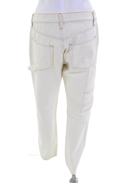 Frame Women Cotton Denim High-Rise Straight Leg Cargo Jeans White Size 26