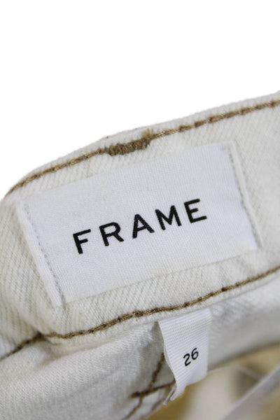 Frame Women Cotton Denim High-Rise Straight Leg Cargo Jeans White Size 26