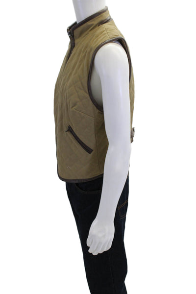Adam Adam Lippes Mens Cotton Leather Trim Quilted Vest Beige Size S