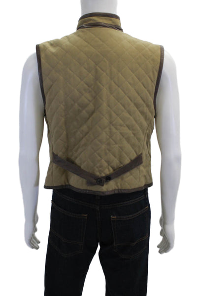 Adam Adam Lippes Mens Cotton Leather Trim Quilted Vest Beige Size S