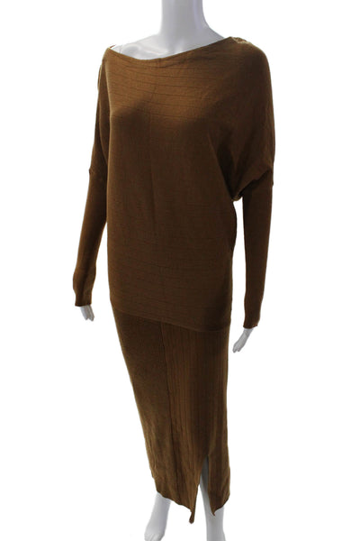 Victor Alfaro Women's Dolman Sleeves Slit Hem Midi Sweater Dress Brown Size XS