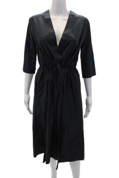 Jil Sander Womens V-neck Tie Waist 3/4 Sleeve Shift Dress Navy Blue Size 32