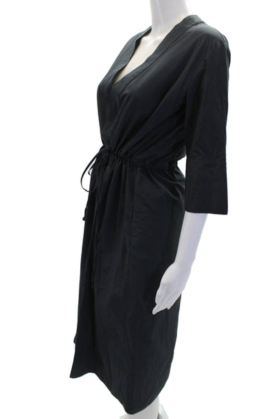 Jil Sander Womens V-neck Tie Waist 3/4 Sleeve Shift Dress Navy Blue Size 32