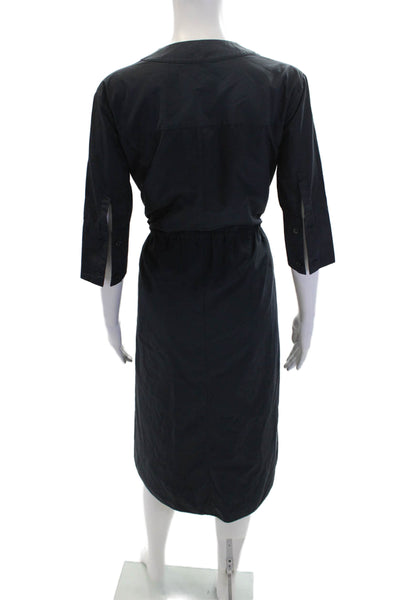 Jil Sander Womens V-neck Tie Waist 3/4 Sleeve Shift Dress Navy Blue Size 32