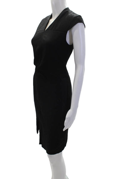 Helmut Lang Womens V-Neck Zip Back Cap Sleeve Shift Dress Solid Black Size 0