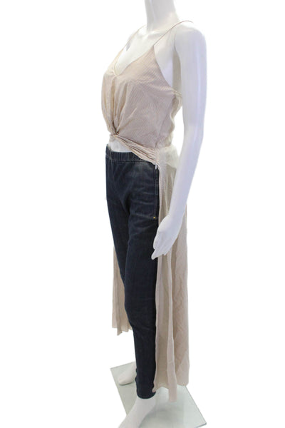 Caroline Constas Womens Cotton Striped Twist Cape Tank Top Brown Pink Size XS