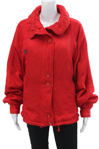 Ungaro Womens Long Sleeve Collared Zip Belted Puffer Jacket Cherry Red Size 10