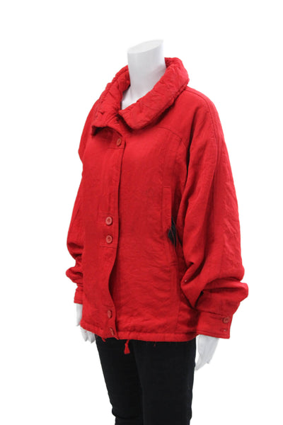 Ungaro Womens Long Sleeve Collared Zip Belted Puffer Jacket Cherry Red Size 10