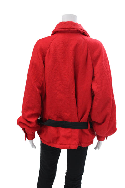 Ungaro Womens Long Sleeve Collared Zip Belted Puffer Jacket Cherry Red Size 10