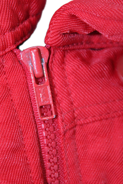 Ungaro Womens Long Sleeve Collared Zip Belted Puffer Jacket Cherry Red Size 10