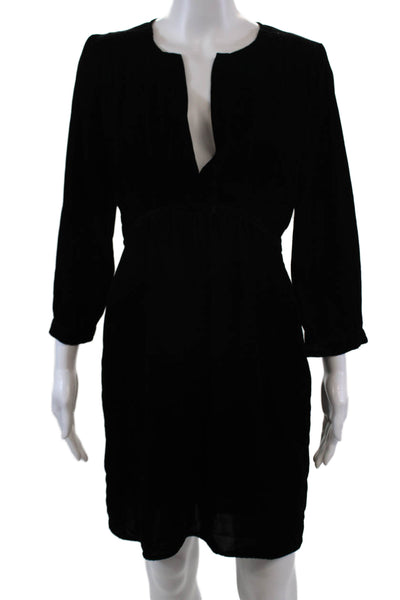 Ba&Sh Womens Velvet V-Neck Long Sleeve Shift Dress Solid Black Size 6