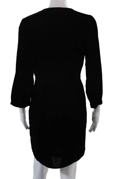 Ba&Sh Womens Velvet V-Neck Long Sleeve Shift Dress Solid Black Size 6