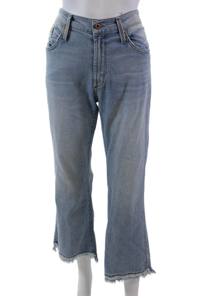 James Jeans Womens Zipper Fly High Rise Fringe Flare Leg Jeans Blue Size 28
