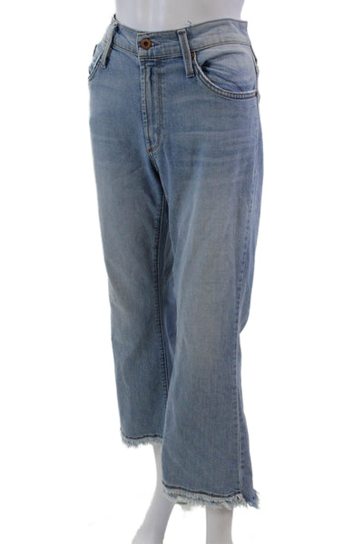 James Jeans Womens Zipper Fly High Rise Fringe Flare Leg Jeans Blue Size 28