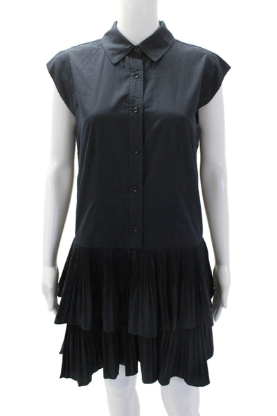 Current Air Womens Collar Pleated Button Front Sleeveless Shift Dress Navy Size