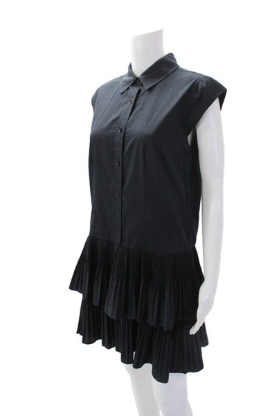 Current Air Womens Collar Pleated Button Front Sleeveless Shift Dress Navy Size