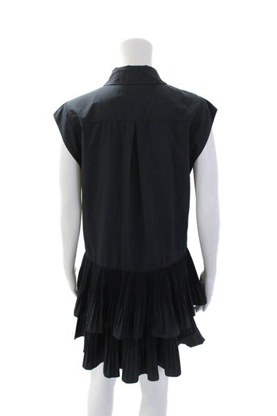 Current Air Womens Collar Pleated Button Front Sleeveless Shift Dress Navy Size