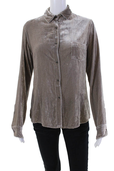 Designer Womens Collared Long Sleeve Snap Closure Blouse Beige Size M