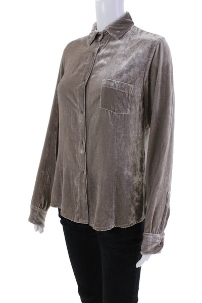 Designer Womens Collared Long Sleeve Snap Closure Blouse Beige Size M