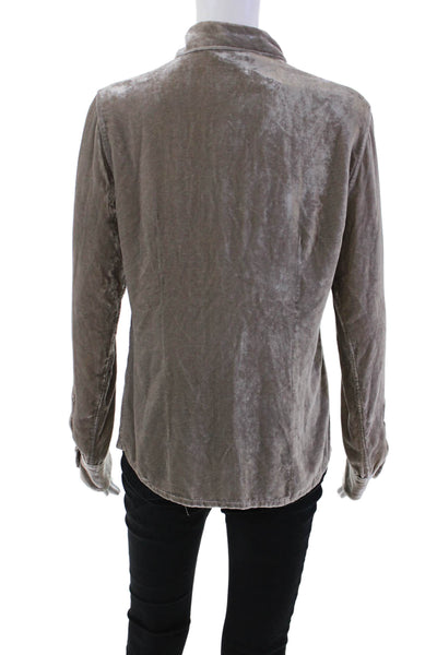 Designer Womens Collared Long Sleeve Snap Closure Blouse Beige Size M