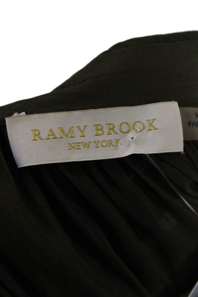 Ramy Brook Womens Grommet Long Sleeve Y-Neck Blouse Top Green Size S