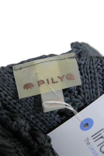 PilyQ Womens Open Knit Cotton Racer Back Short Sleeve Top Charcoal Size XS/S