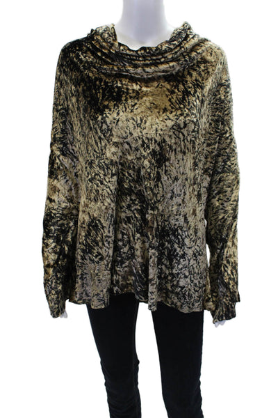 Shamask Womens Abstract Print Turtleneck Blouse Brown Black Size One Size