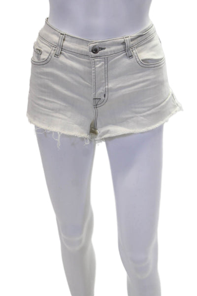 J Brand Womens Zipper Fly Mid Rise Fringe Denim Shorts White Gray Size 28