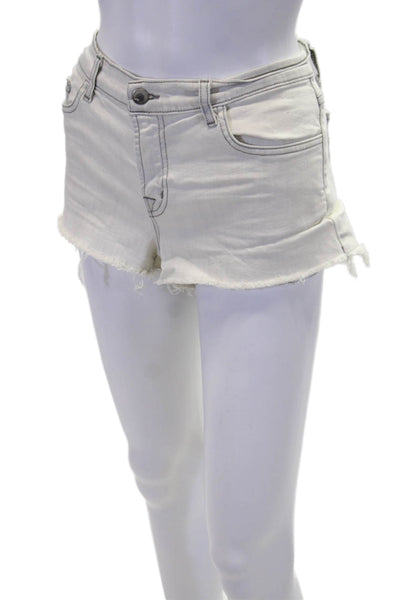 J Brand Womens Zipper Fly Mid Rise Fringe Denim Shorts White Gray Size 28