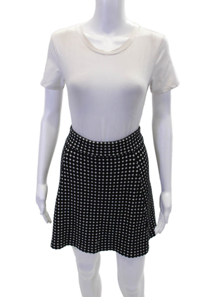 Theory Womens Elastic Waistband Abstract Knit A Line Skirt Black White Medium