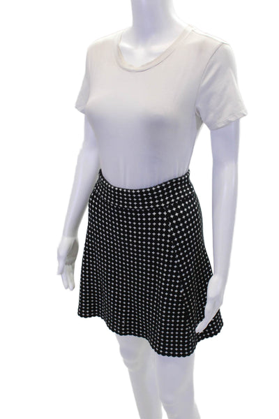Theory Womens Elastic Waistband Abstract Knit A Line Skirt Black White Medium
