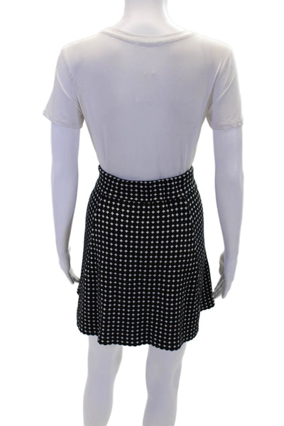 Theory Womens Elastic Waistband Abstract Knit A Line Skirt Black White Medium