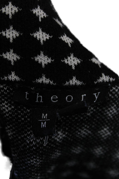 Theory Womens Elastic Waistband Abstract Knit A Line Skirt Black White Medium