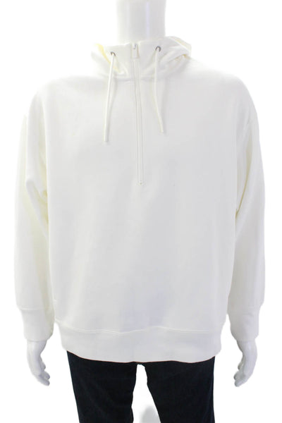 +J Mens Pocketed High Neck Quarter Zip hooded Sweatshirt Solid White Size S