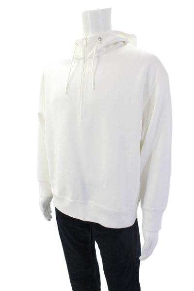 +J Mens Pocketed High Neck Quarter Zip hooded Sweatshirt Solid White Size S
