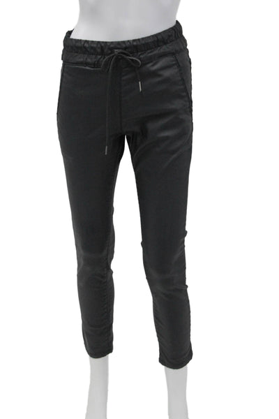 Flog Womens Drawstring Waist High Rise Slim Leg Pants Black Cotton Size 24