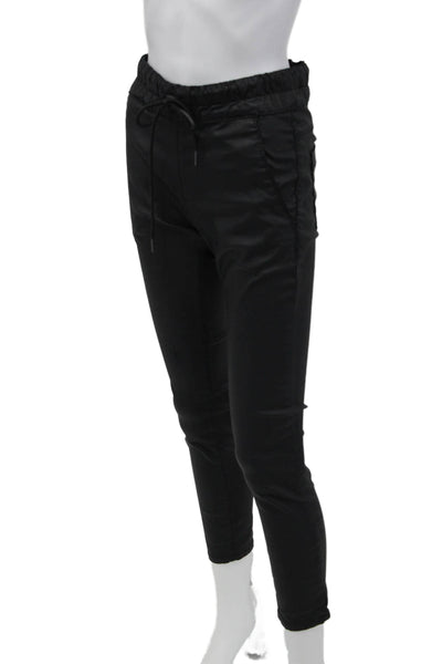 Flog Womens Drawstring Waist High Rise Slim Leg Pants Black Cotton Size 24