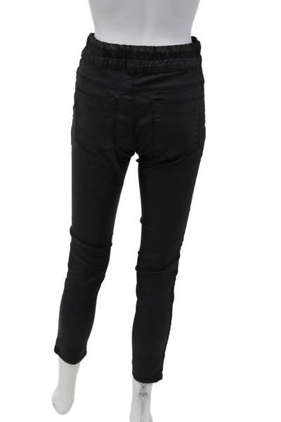 Flog Womens Drawstring Waist High Rise Slim Leg Pants Black Cotton Size 24