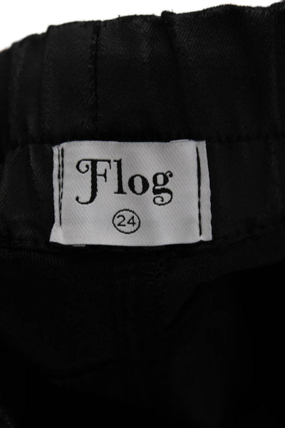 Flog Womens Drawstring Waist High Rise Slim Leg Pants Black Cotton Size 24