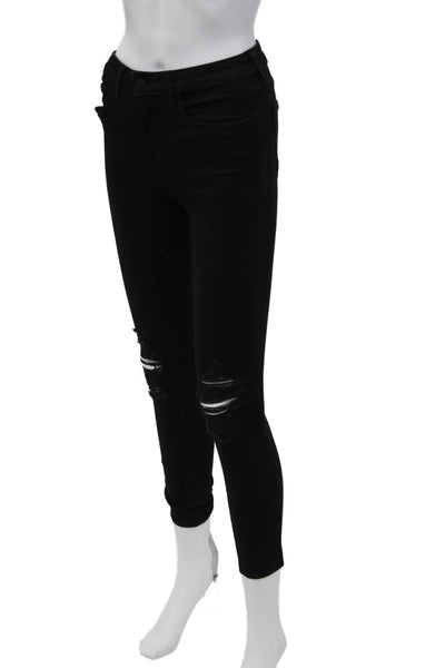 L'Agence Womens High Rise Zinc Destruct Margot Skinny Leg Jeans Black Size 25