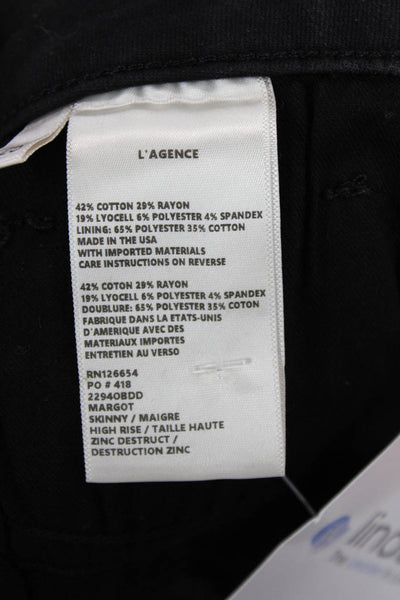 L'Agence Womens High Rise Zinc Destruct Margot Skinny Leg Jeans Black Size 25