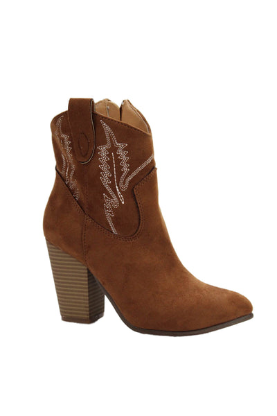 Code West Womens Side Zip Block Heel Booties Brown White Suede Size 7M